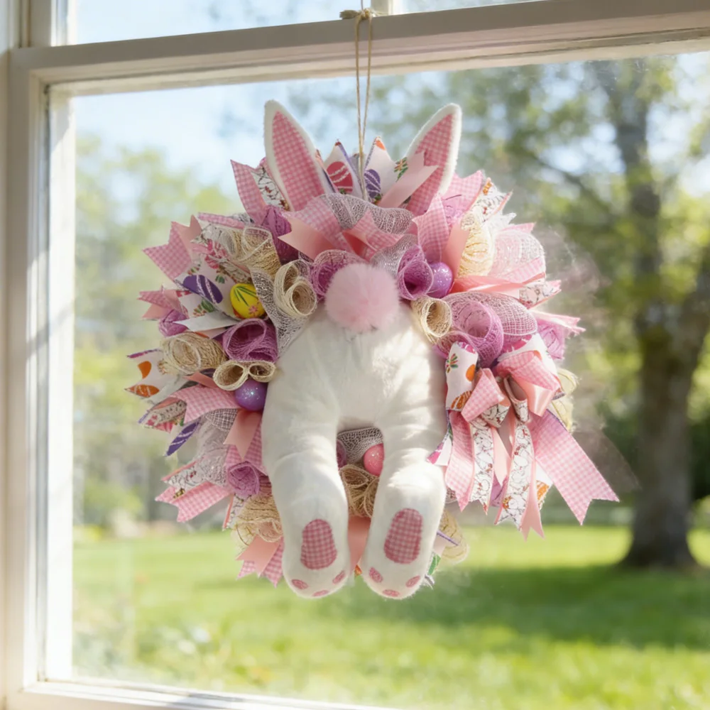 

Easter Egg Bunny Wreath Decor Door Wall Window Oranments Rabbit Artificial Plants Flower Garland Home Party Festival Decor