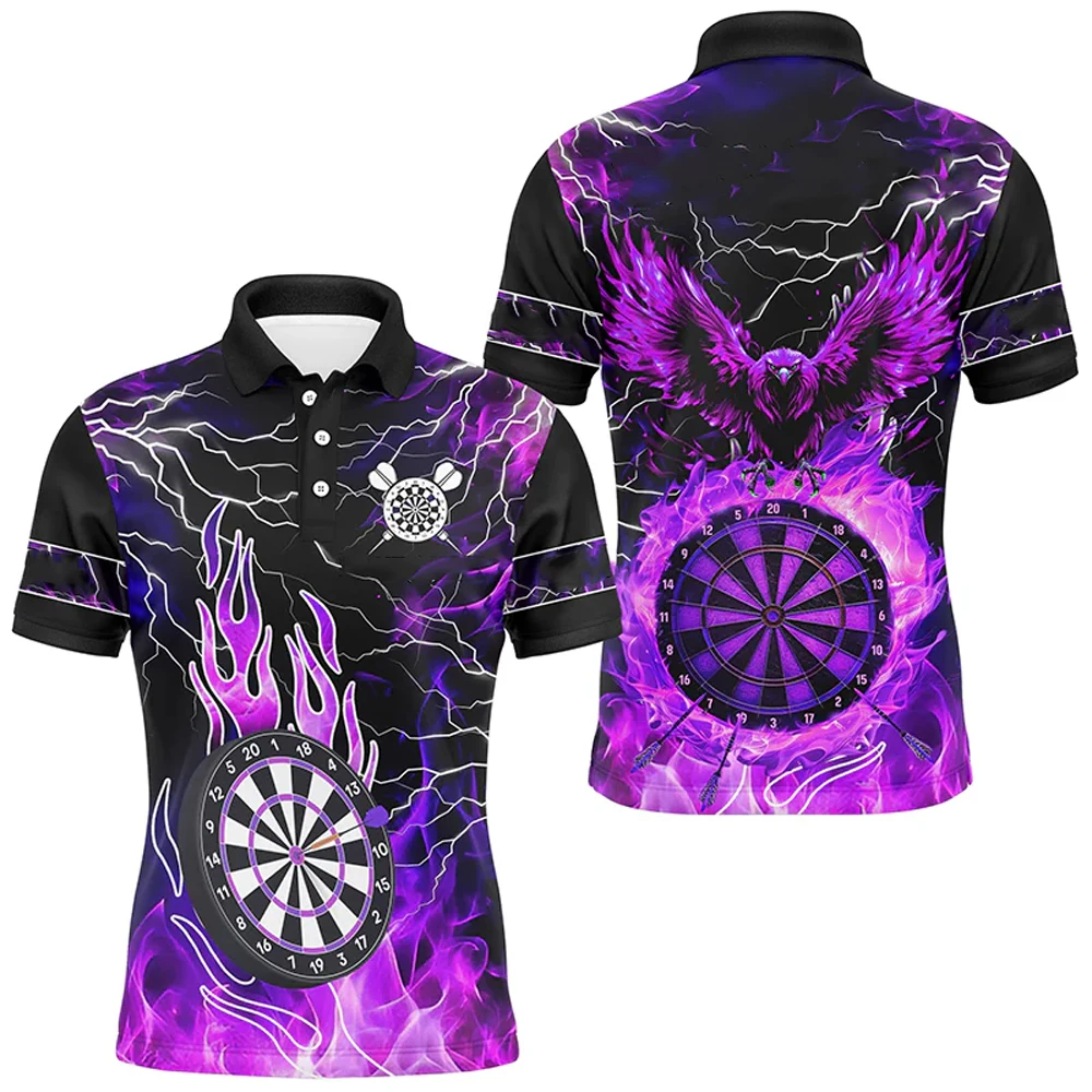 

Фиолетовые рубашки для дартса с пламенным орлом для мужчин, трикотажные изделия Thunder Lightning Dart Team с короткими рукавами, уличные футболки большого размера