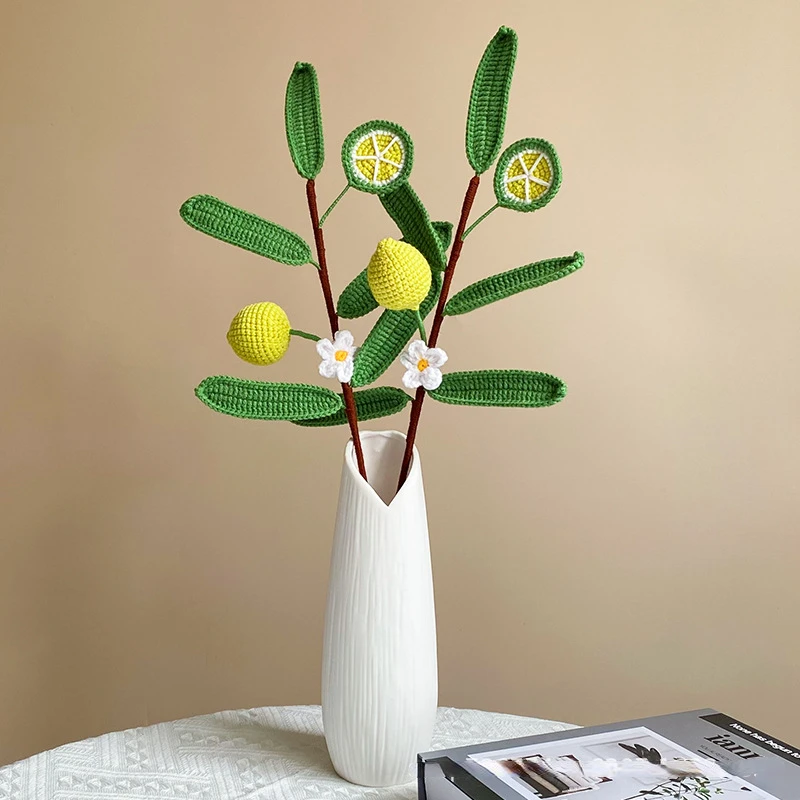 

Simulated Lemon Branch Hand Knitting Flower Bouquet Immortal Flower Lemon Fruit Creative Ornament Home Decor Photography Props