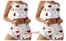 Pajama Sets Women Soft Tank Top Shorts Sleepwear - 2pcs Red