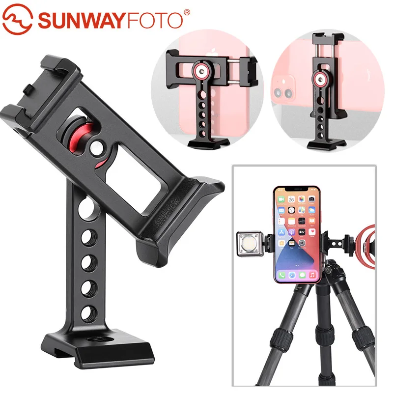 SUNWAYFOTO CPC-05T Phone Clamp Tridpod Stand Smartphone Clamp Adapter with Cold Shoe Mount 1/4 Thread Aluminium