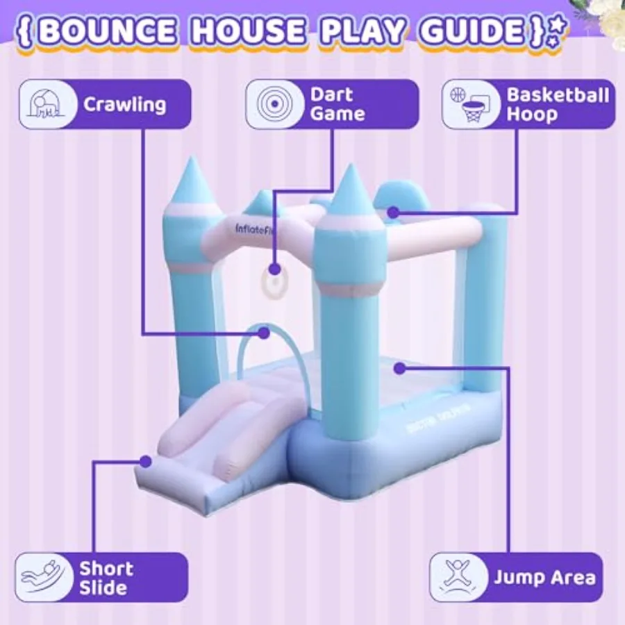 Bounce House with Slide for Toddlers Bouncer Inflatable Bouncy Castle with Blower Basketball Hoop for Backyard Wedding Cute and