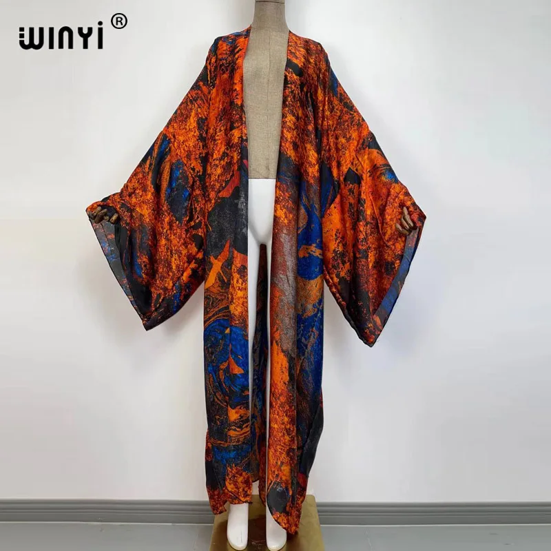 

Kimonos verano, женский модный Кардиган с длинным рукавом и принтом, женская блузка, свободная повседневная Пляжная накидка, платье в стиле бохо, блузы, сексуальное платье