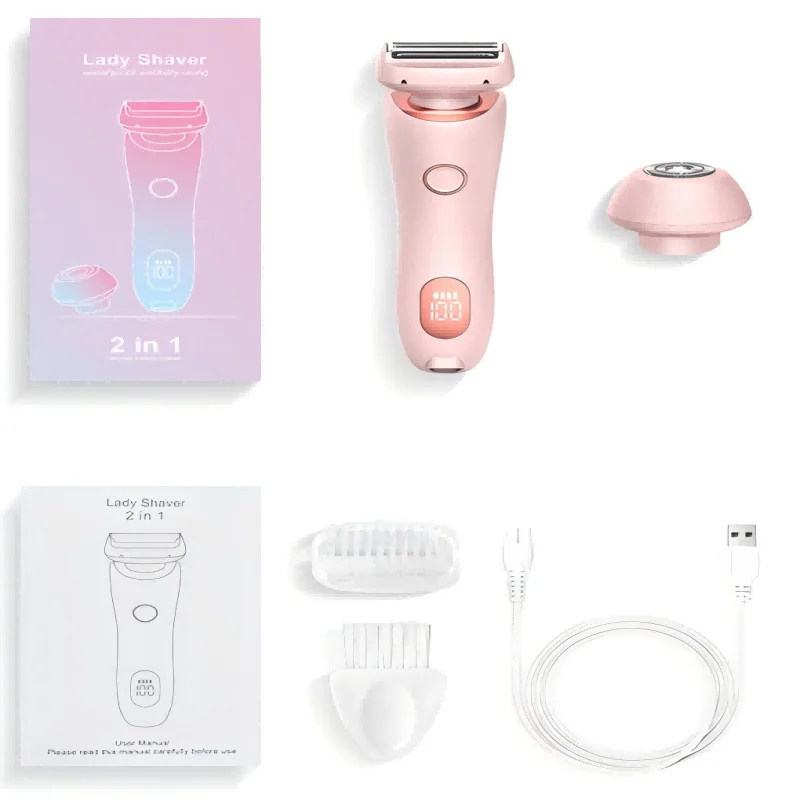 2 In 1 Electric Shaver for Women Lady Razor Hair Removal Waterproof Wet or Dry for Underarm Bikini Leg Portable Painless Trimmer