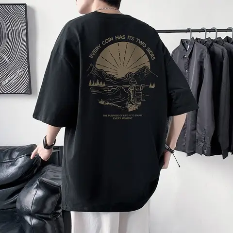 2025 새로운 100% 코튼 남성 프린트 티셔츠 여름 루즈 캐주얼 반소매 체육관 스포츠 티 화이트 박스 Y2k 탑 스트리트 남성 의류