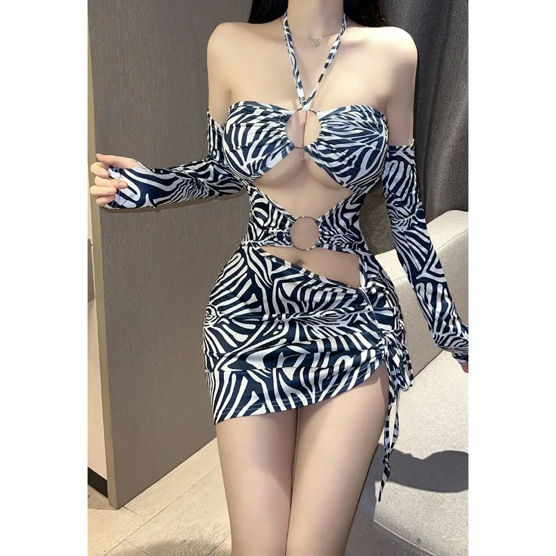 

Ladies' Sexy Lingerie Leopard Print Nightclub Passionate Role-playing Uniform Temptation Lace Up Hollow Out Hot Pajamas