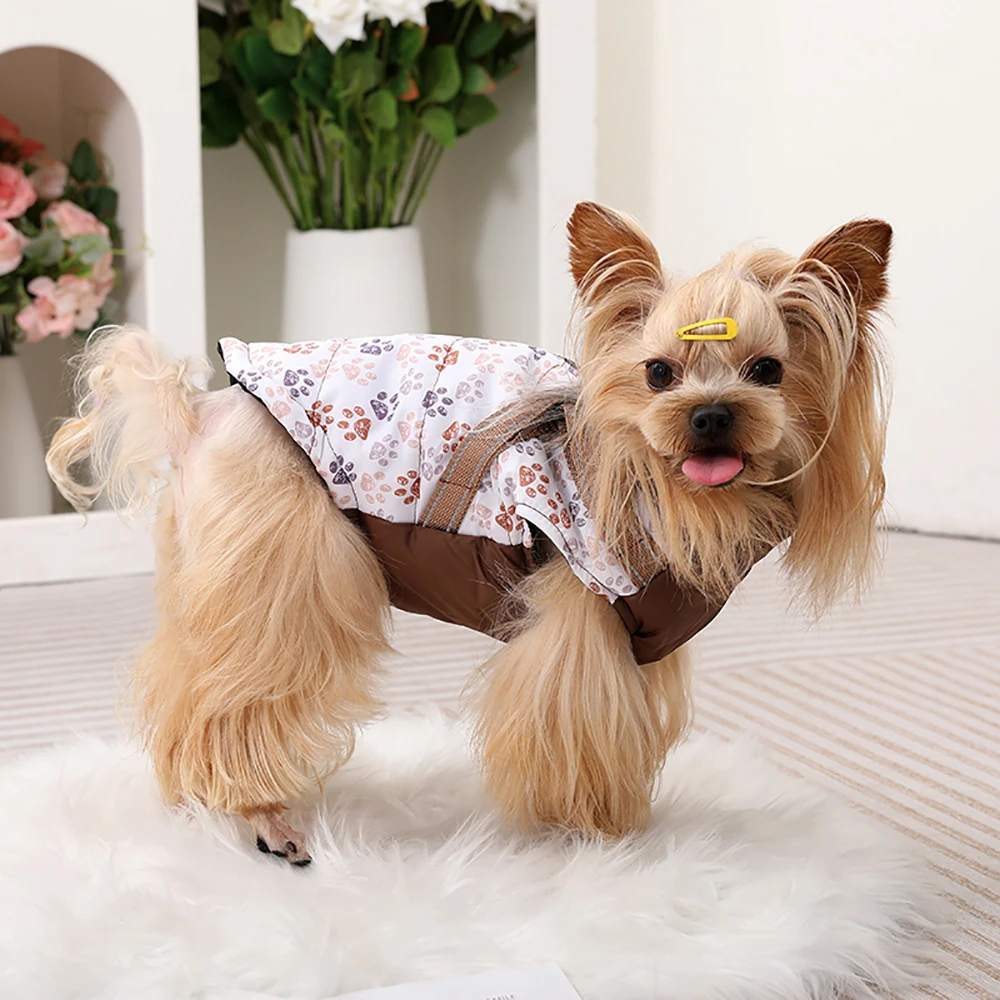 Hundemantel mit Geschirr, warme Winterkleidung für kleine und mittelgroße Hunde, wasserdichter Welpenmantel, Outfits für Chihuahua und Französische Bulldogge – Detail 13