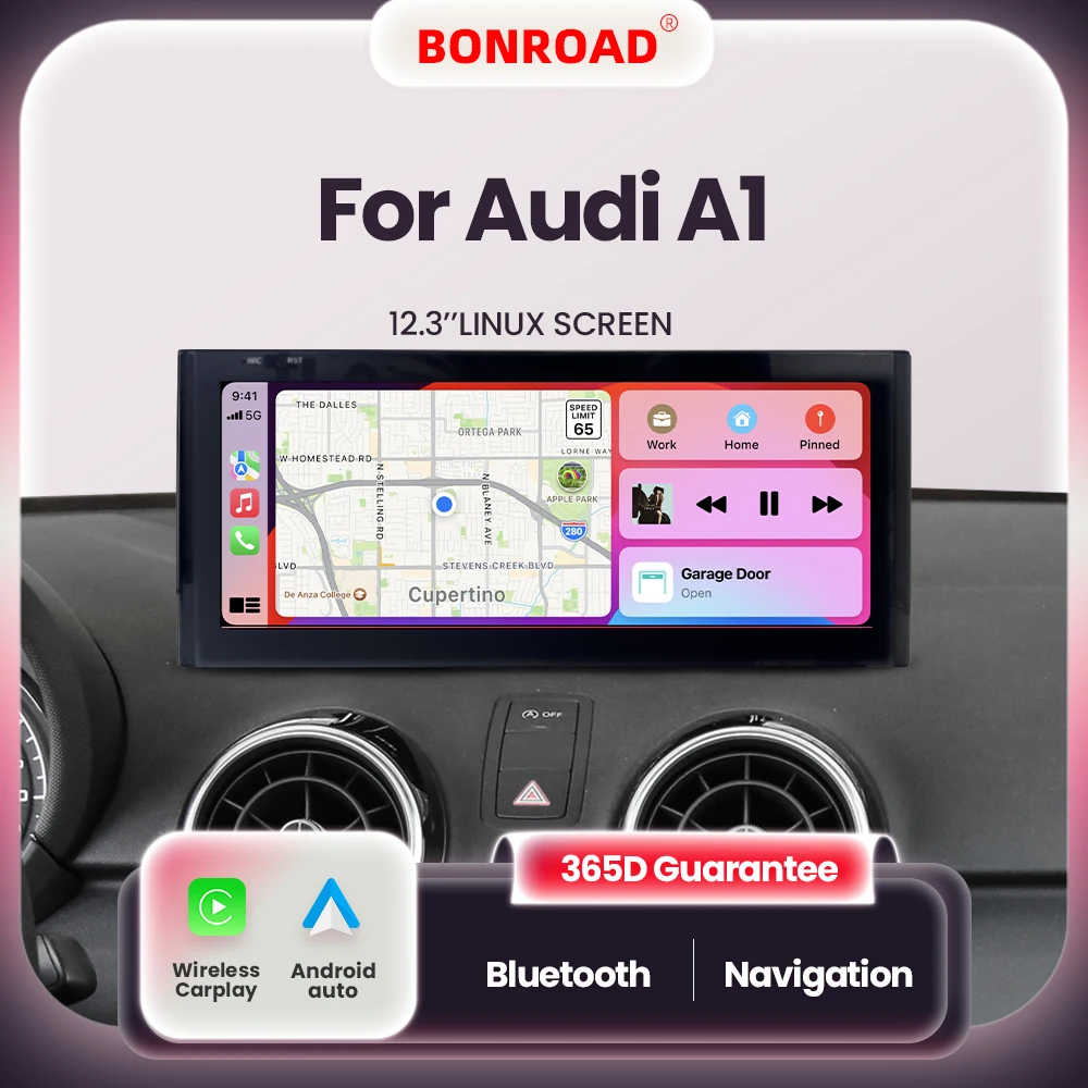 BONROAD 12.3'' Wireless CarPlay Android auto Autoradio per Audi A1 2012-2018 Touch screen multimediale con Mirrorlink Bluetooth Navigazione GPS