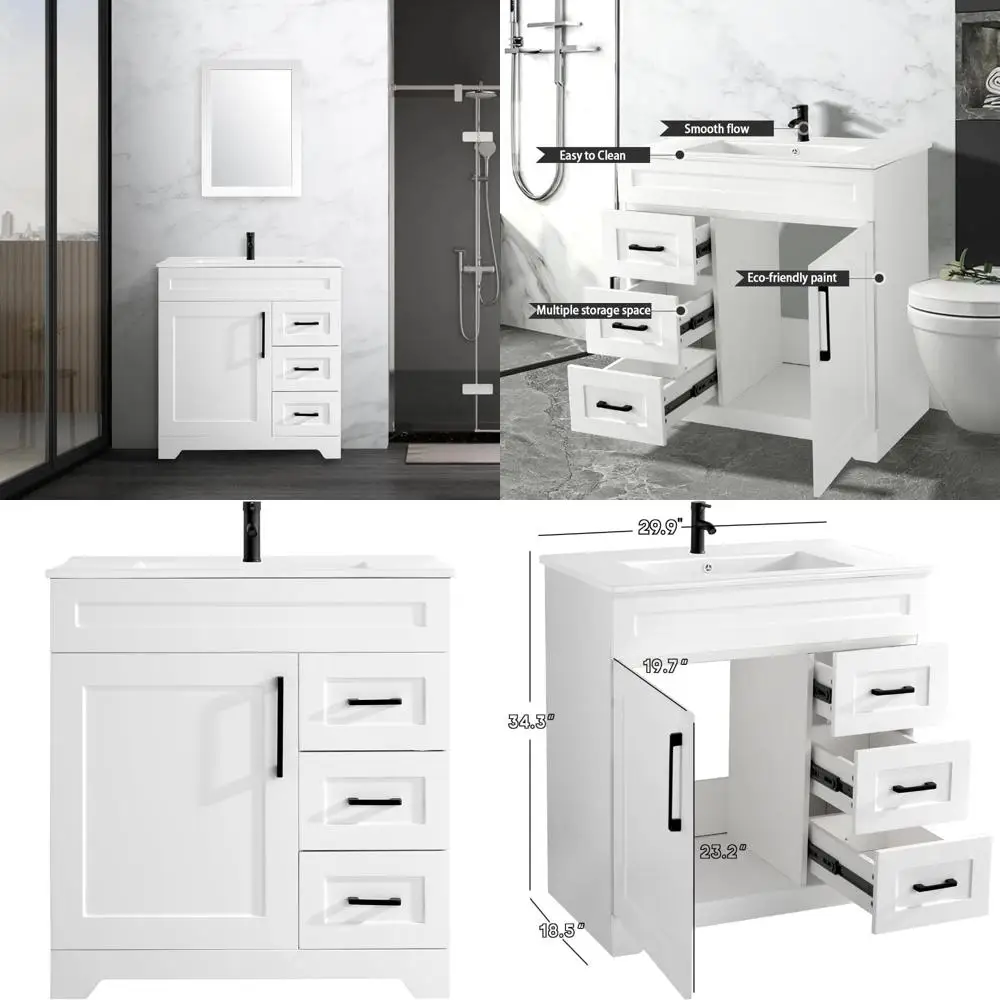 

modern 30" vanity set with undermount sink and soft-close cabinet for stylish bathroom storage