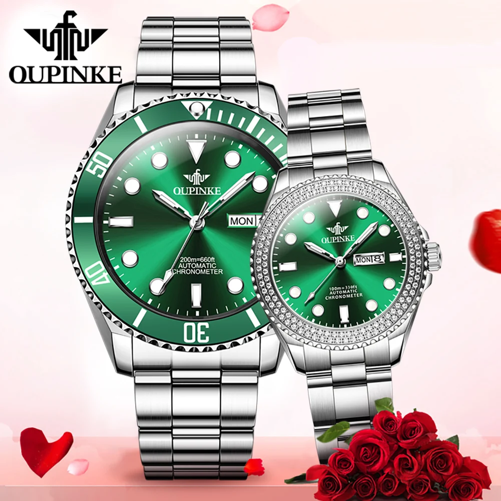 

OUPINKE 3205 Automatic Couple Watch for Men Women Luxury Imported Movement Diamond Lover's Watches Original High Quality Watch