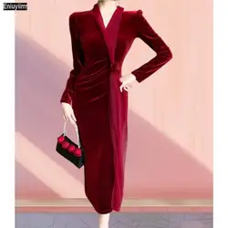 French Design Long Dresses New Fashion Feminine Vestidos Women 2024 Design Europrean Style Retro Vintage Black Red Velvet Dress