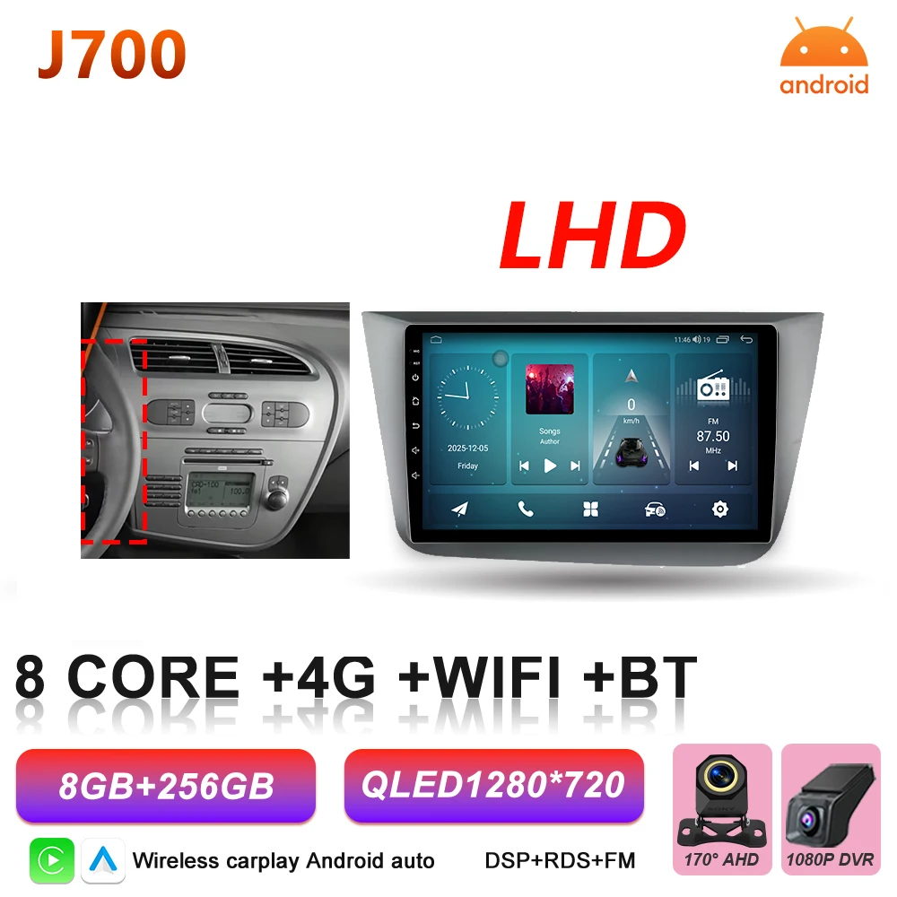 Android 16 autoradio Carplay voor Seat Altea 5P Toledo 3 2004 - 2015 Auto multimediaspeler stereo BT intelligente systemen scherm