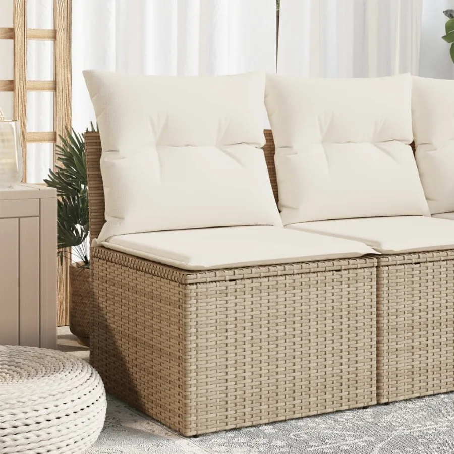 

Garden Sofa Beige Poly Rattan Single Adjustable Feet