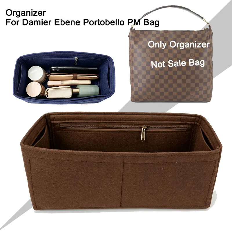 Zipper Pocket Organizer Insert For Damier Ebene Portobello PM Bag12.5x12x4in/32x30x10 Designer Handbag Inner Liner Storage Pouch
