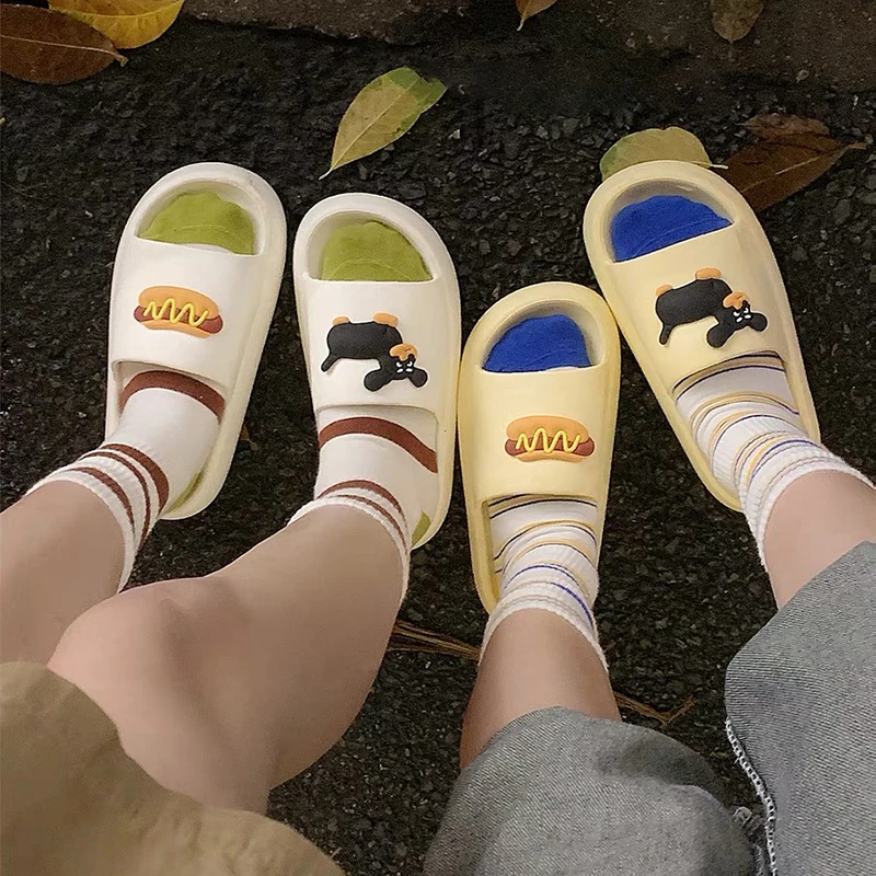 Couples Summer Slippers Kawaii Hot Dog House Shoes Platform Anti slip Bathroom Shower Men's Slippers Outdoor Beach Women's Shoes