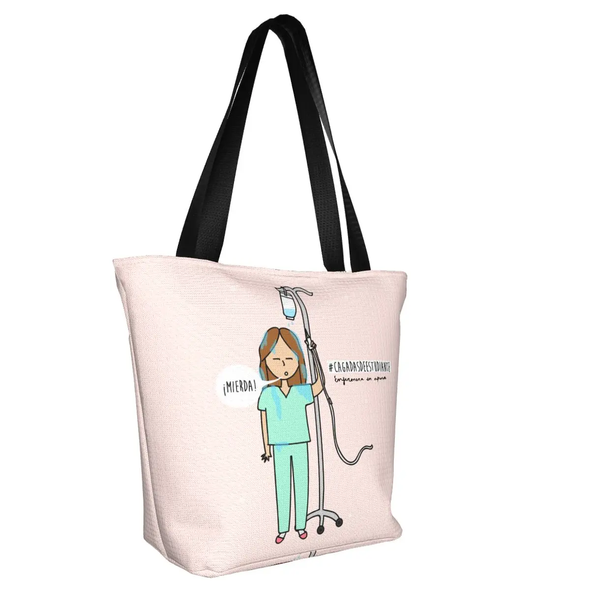 Custom Baptism Of Nursing Student Groceries Tote Shopping Bags Women Nurse Canvas Shoulder Shopper Bags Big Capacity Handbags