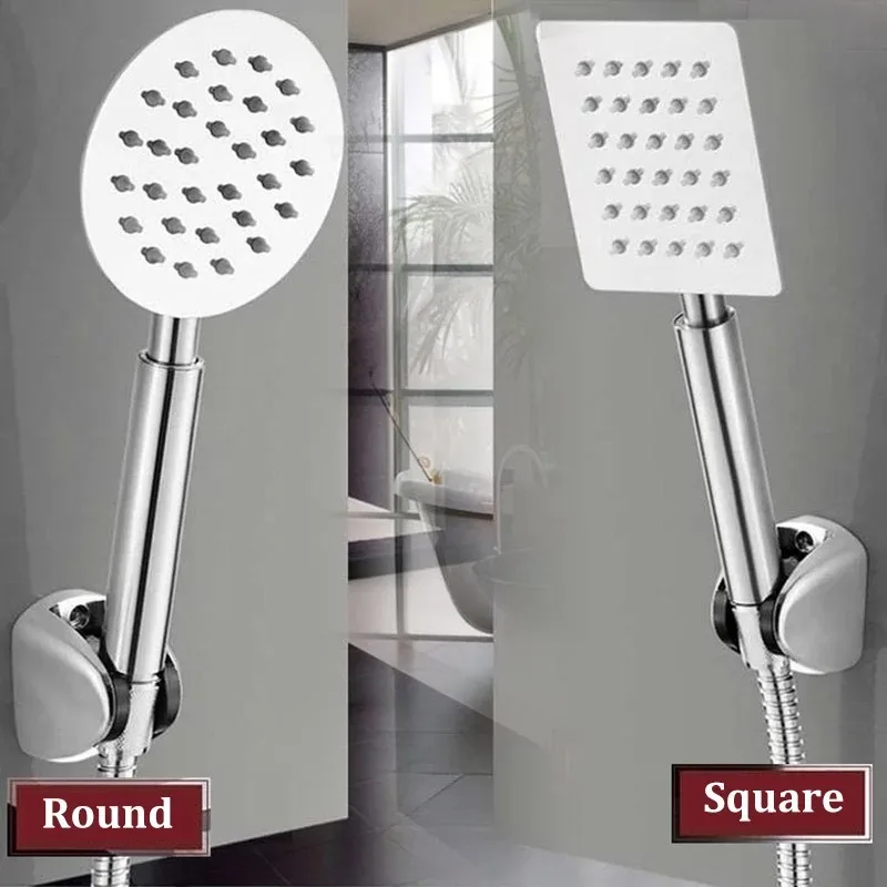 

Stainless Steel Shower Head Supercharged Handheld Silicone Water Outlet Round Square Bathroom Shower Head Set