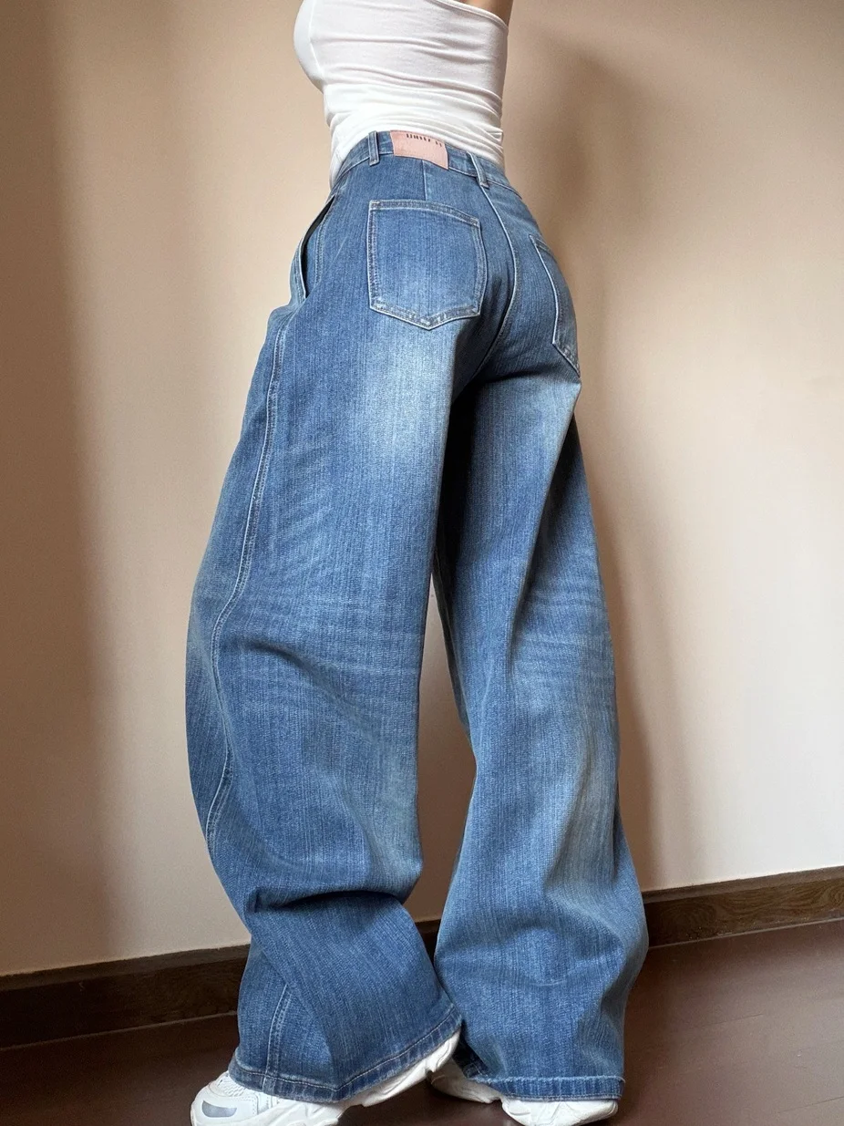 

High-End Tailored Wide-Leg Jeans Women's Loose Straight Long Pants Draping Sensation Retro Slimming High Waist Zipper Closure