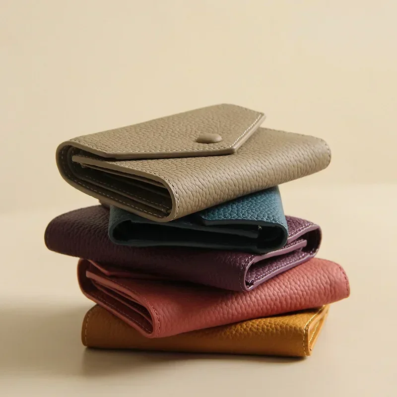 Novo couro do plutônio pequeno para as mulheres carteira de luxo envelope titular do cartão marca designer multiuso zip moeda bolsa curta 2024