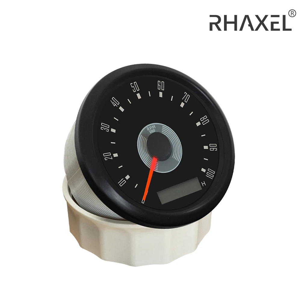 RHAXEL 85mm (3 3/8'') Tachometer 0-8000RPM Meter with Hour Meter Adjustable with Red or Yellow Backlight 12V 24V for Auto Truck