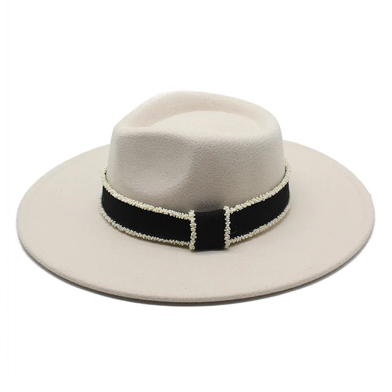 Chapeau Fedora français pour femme, haut de forme en laine de luxe abordable, chapeau britannique rétro, chapeau en laine beige, grand bord plat, socialite, automne et hiver