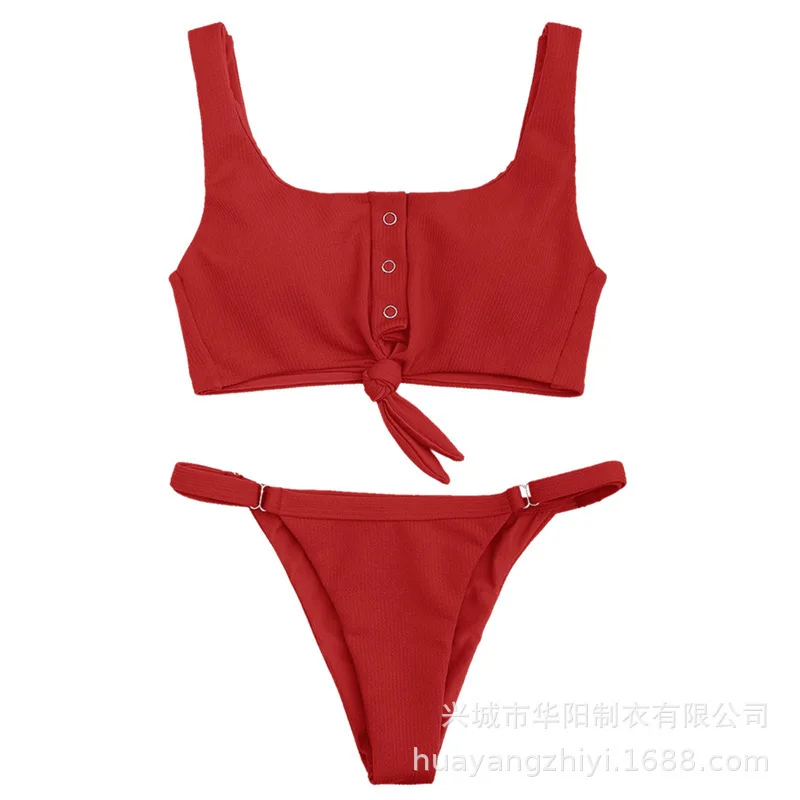 2022 Summer Multi-model Solid Color Backless Women's Swimwear Fashion Split Bikini European and American Swimwear New Swimwear