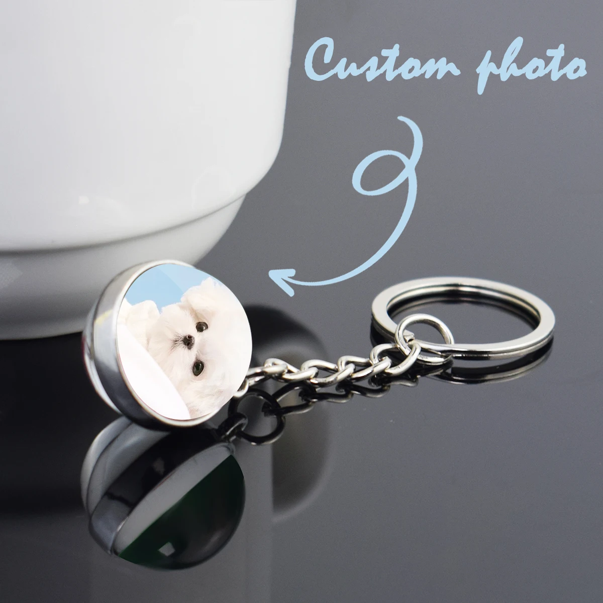 

Custom DIY Keyring Glass Ball Keychain Personalized Logo Pet Baby Lover Photo Pendant Jewelry Gift