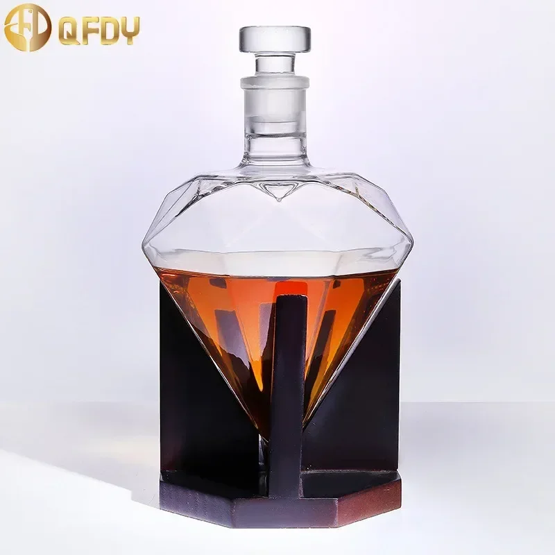 Diamond glass wine bottle, high-end lead-free, thickened frosted mouth,  household decanter, transparent empty wine bottle