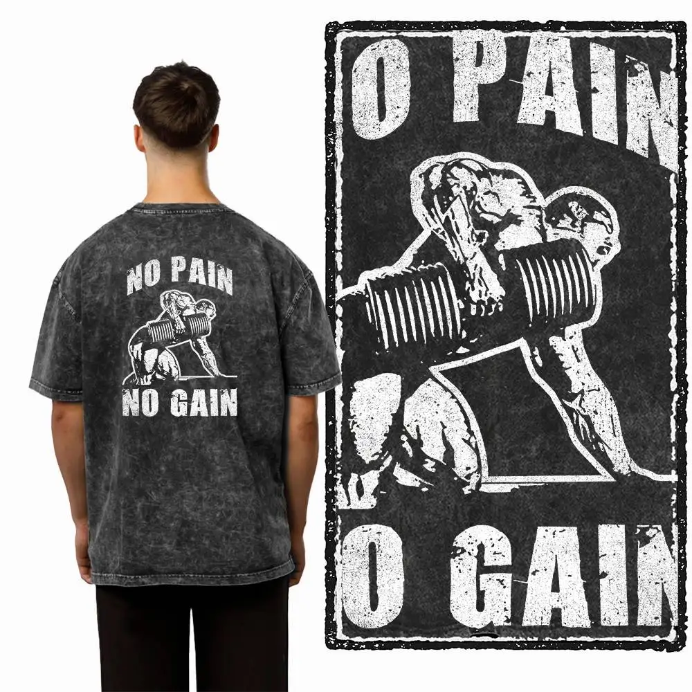 G70 Back Print Acid Washed Cotton Men's Cool Gym Skull Graphic T-shirt |  Streetwear Big Size O-neck men's Tee Tshirt
