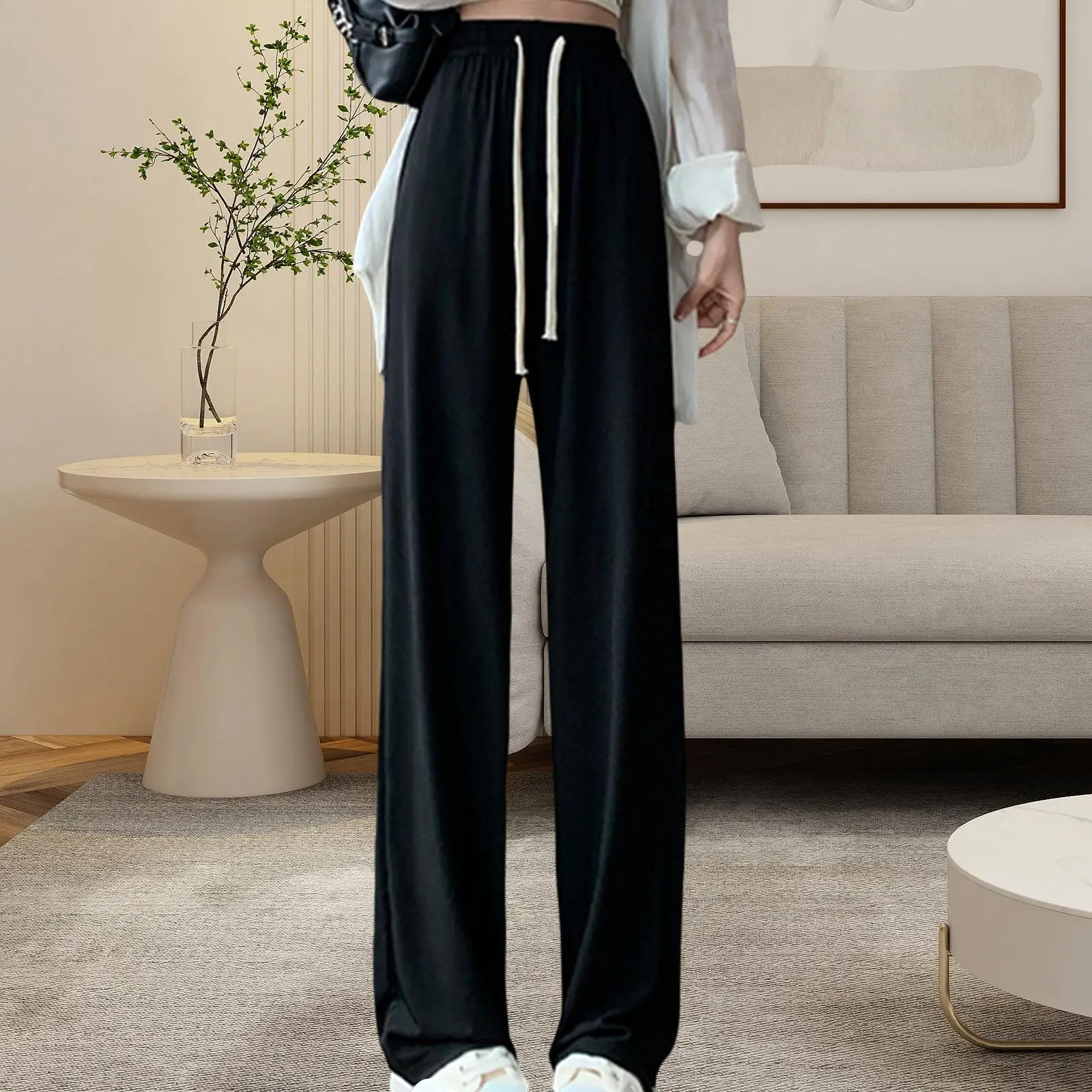 

Straight Wide Leg Womens Pants High Waisted Pants Lady Lounge Pants Girls Casual Straight Black Trousers Loose Pants Trousers