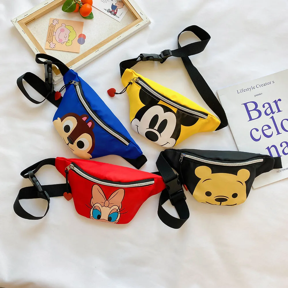 Disney Kids Waist Bag Boys Girls Fashion Casual Waist Bag Pooh Bear Outdoor Zipper Fanny Pack Sports Belt Pouch Crossbody Bag