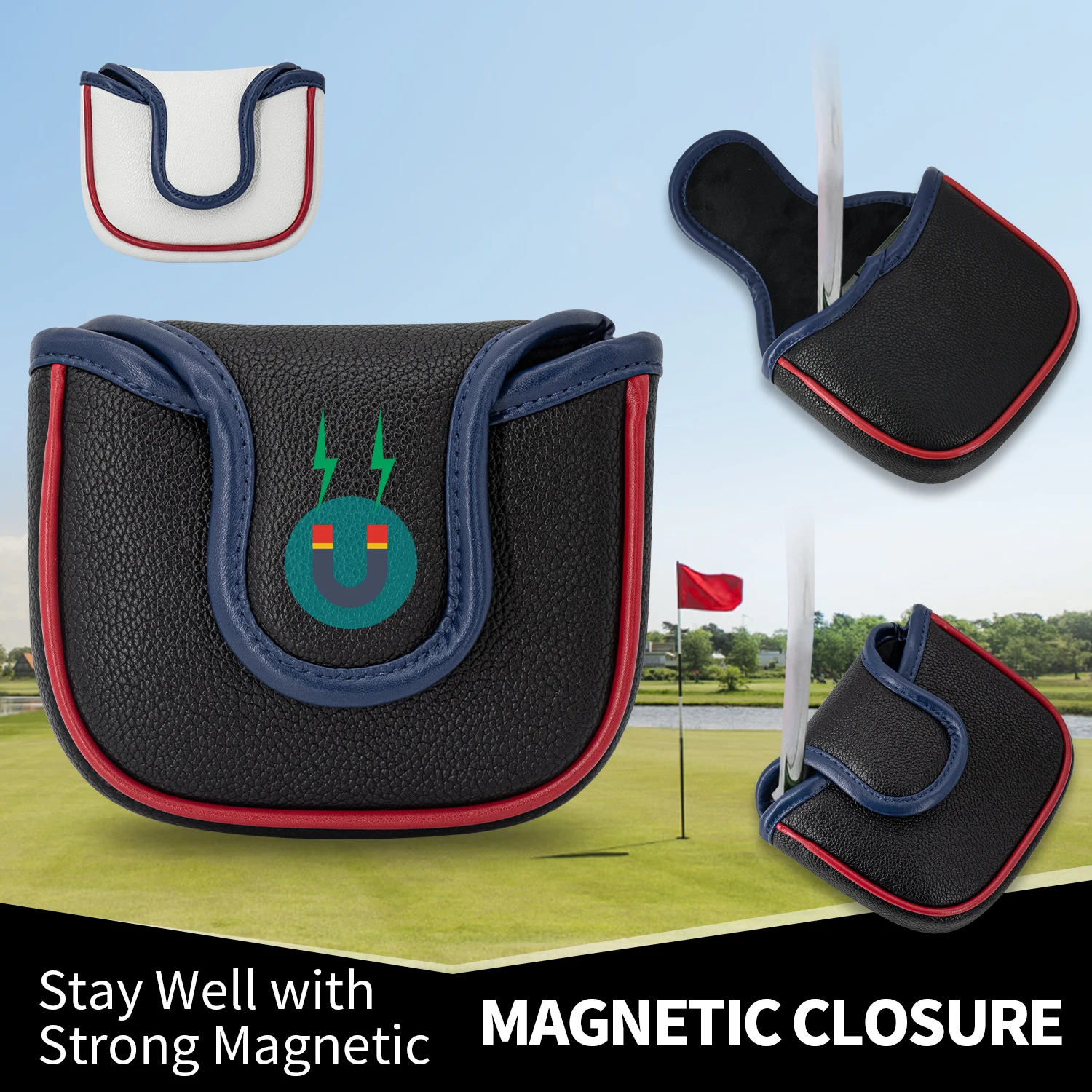 KING Golf Club Protective Cover, Golf Putter Cover, PU Material, Available in Black and White, Magnetic Closure view 3