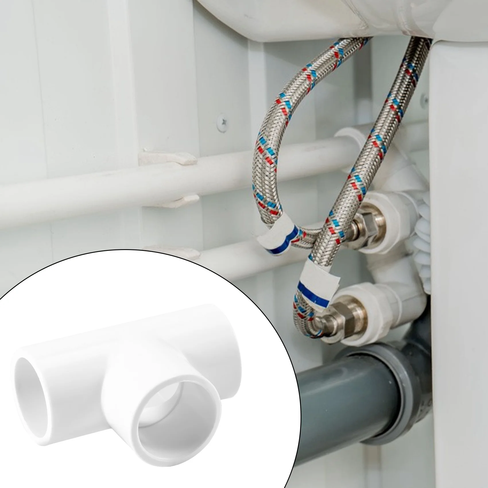ABJS 20mm PVC Tee 3 Way Water Pipe Tube Adapter Connectors White 5 Pcs