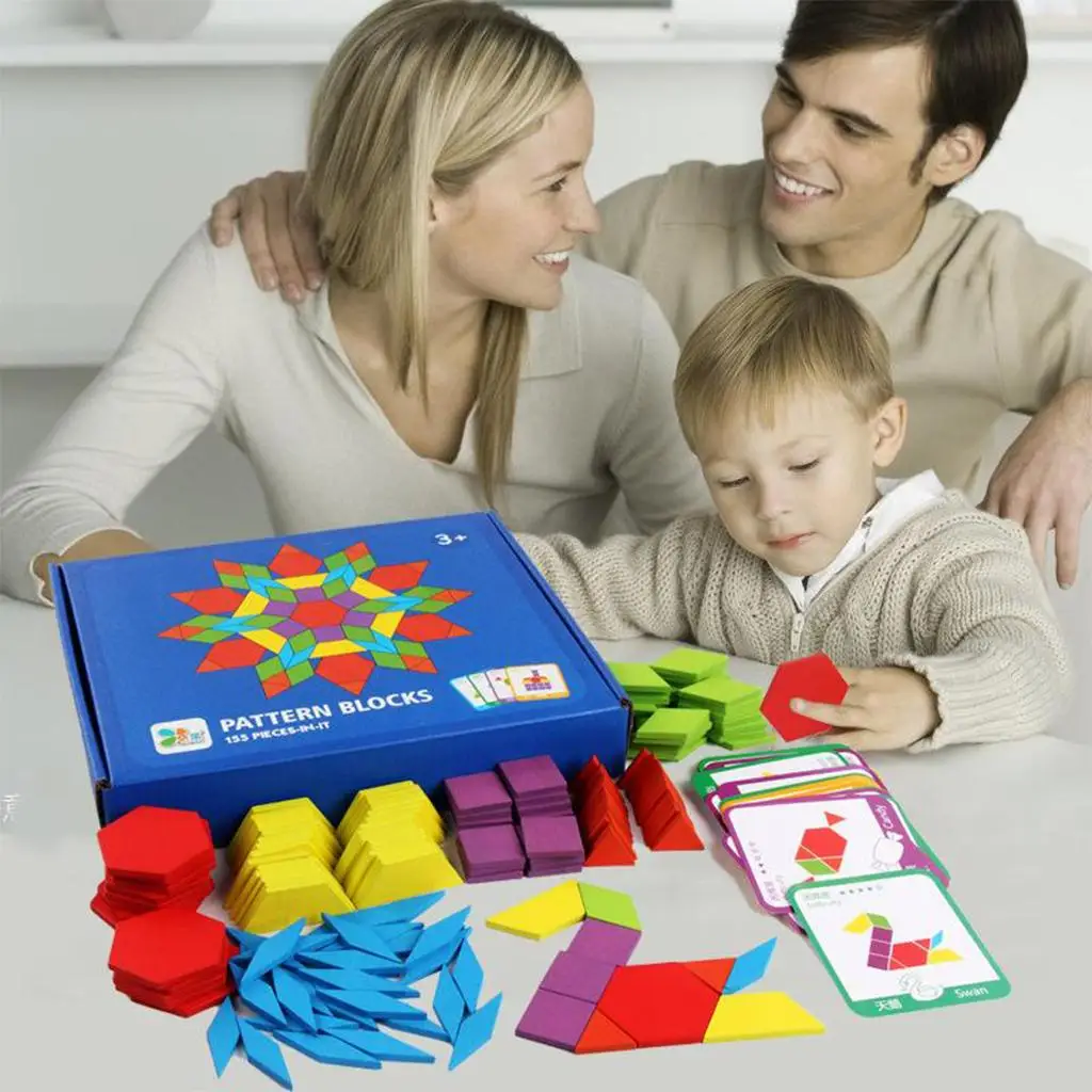 

Wooden Pattern Blocks Puzzles Montessori Tangram Toy for Kid Toddlers