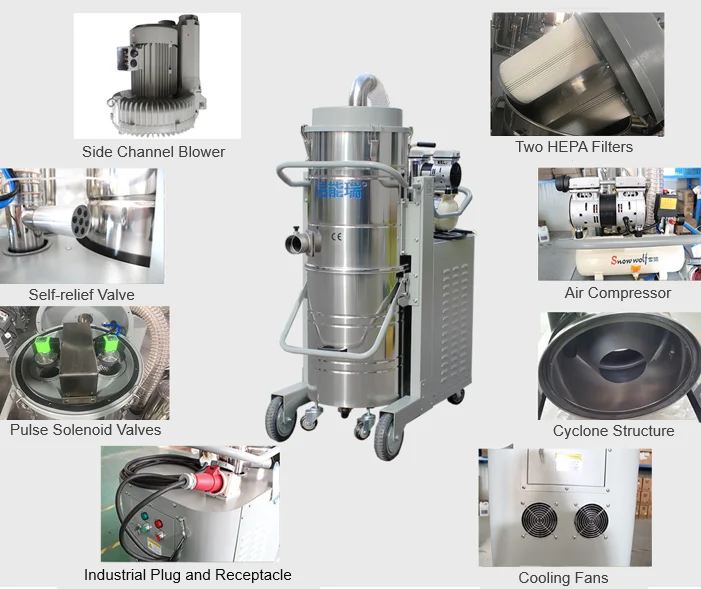 3-фазный промышленный пылесос AM7010D+ большой емкости 120 л с регулируемой импульсной пылью, идеально подходит для механической промышленности