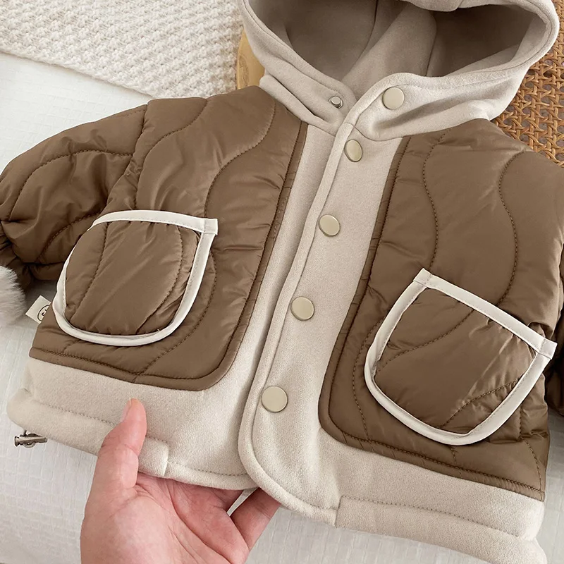 Autumn Winter Baby Coats Thickened Hooded Top for Kids Korean Girls Clothing Fashion Boys Jacket Children Outwear 0-5 Years Old