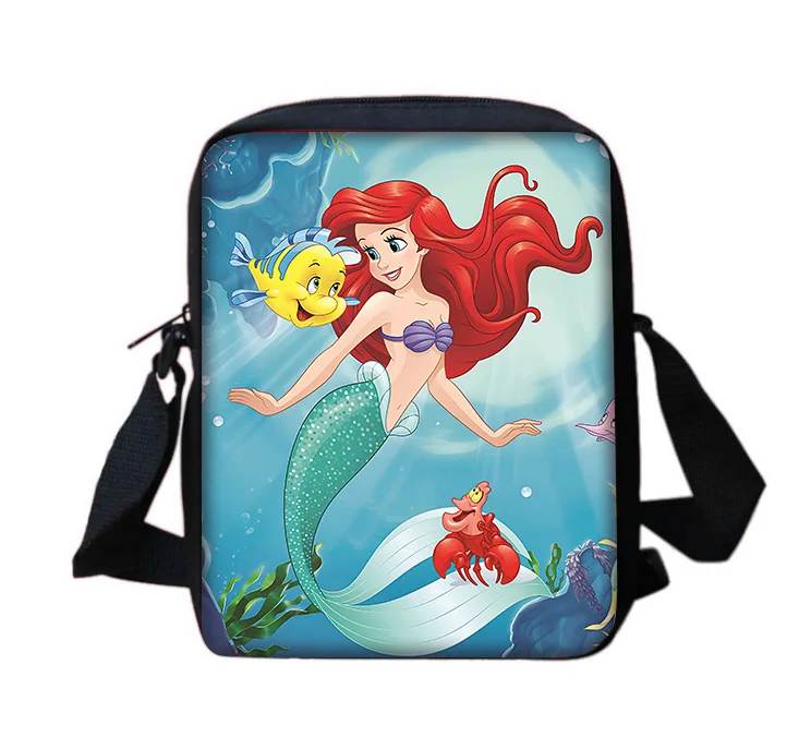 Bolsa mensageiro de ombro com estampa Disney para homens e mulheres, princesa sereia, Ariel, bolsa casual, bolsa de compras, bolsa para telefone, criança, meninos, meninas