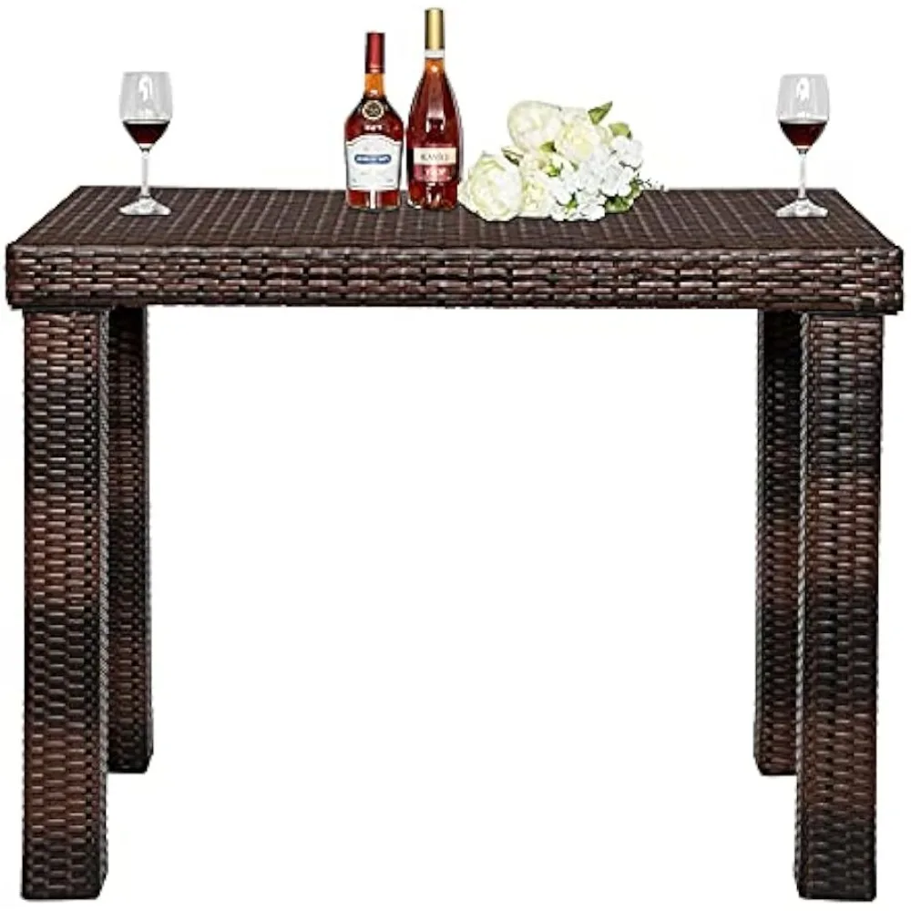 

48" Outdoor Wicker Dining Table, 4 Person Patio Dining Table Rattan Bar Table for Backyard, Poolside, Garden, Brown