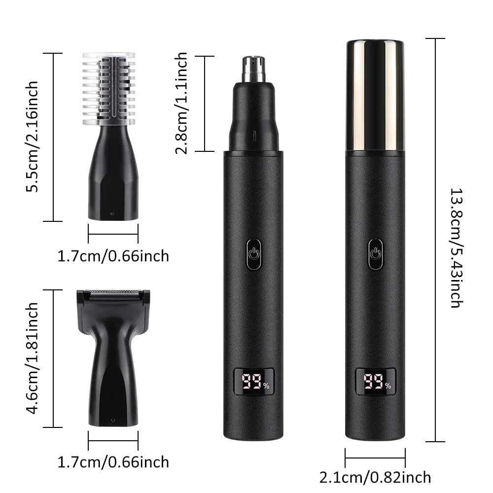 3-in-1 Elektrischer Nasen- und Ohrhaartrimmer für Männer mit LED-Anzeige, Schmerzfreier Trimmer für Koteletten, Augenbrauen und Bart, USB-Aufladbar – Detail 11