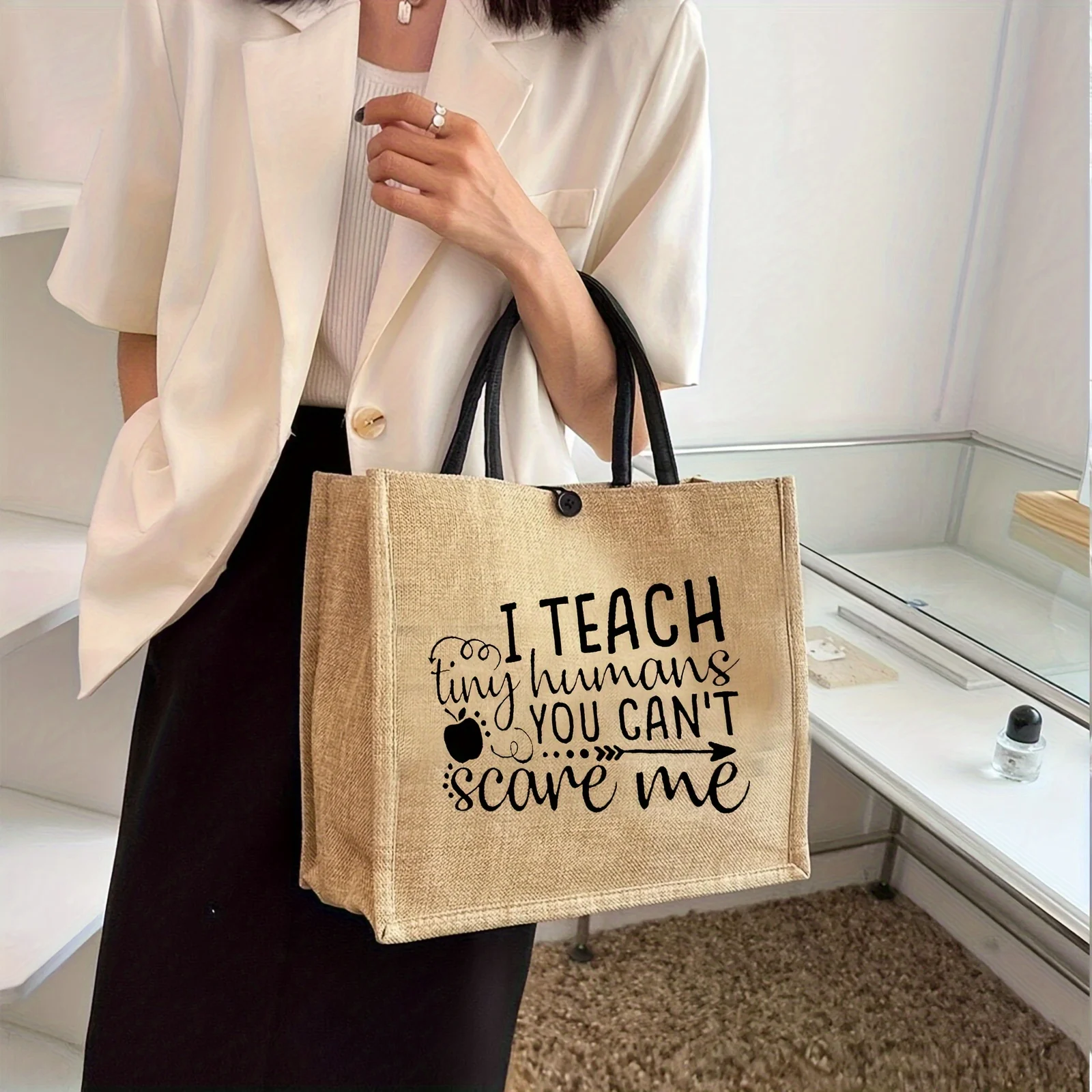 حقيبة يد نسائية أنيقة بطباعة حروف بسعة كبيرة قطعة واحدة - حقيبة يد نسائية أنيقة للمعلمين والسفر والشاطئ والتسوق