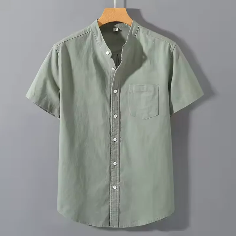 

2025 New Summer High-Quality Round Neck Shirt Men's Short Sleeve Linen Shirt