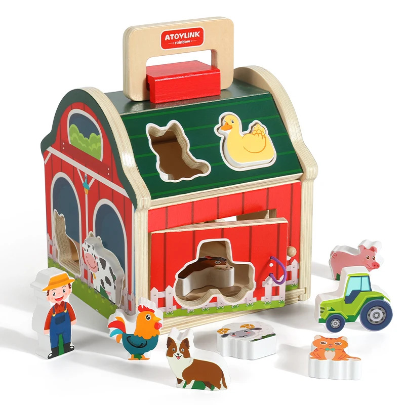 

Wooden Shape Sorter House Toy, Wooden Animal Blocks,Baby Shape Sorter Toy Montessori Toys for 1 2 3 Years Old