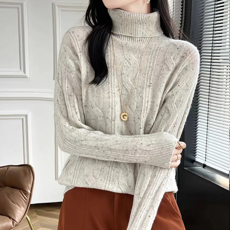 Moda damska Prosty, ciepły, gruby sweter Solidny golf z dzianiny Pullovers Jesień Zima Vintage Chic Sweter