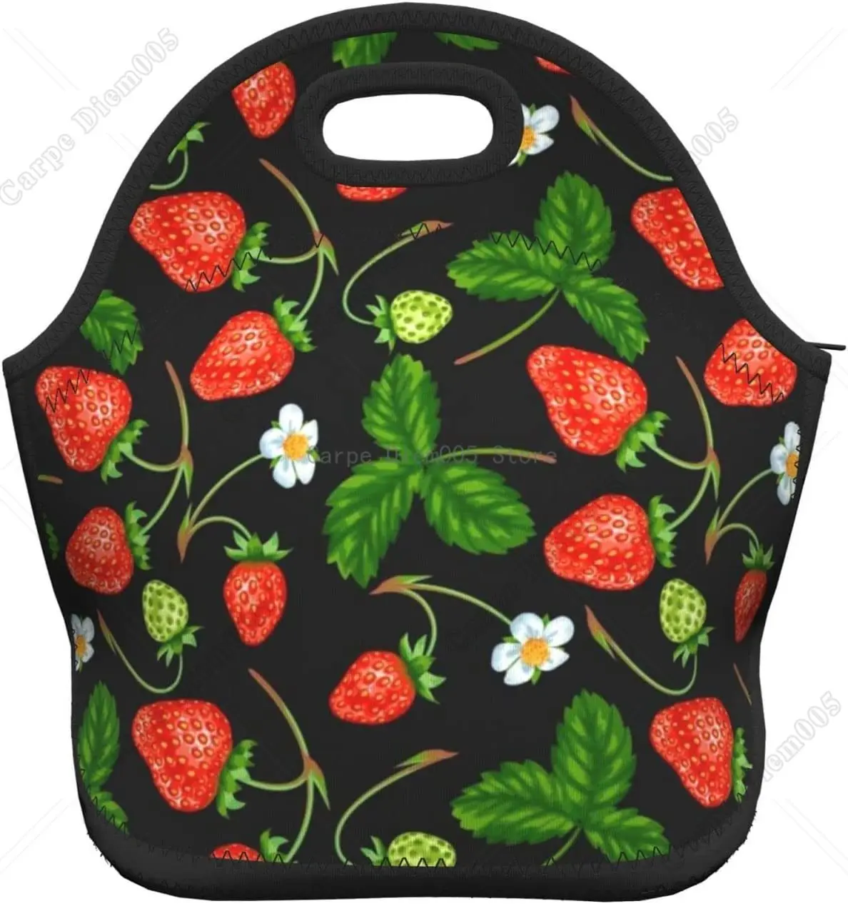 Insulated Neoprene Lunch Bag Fruit Strawberry Reusable Lunch Tote Bag For Camping Fitness Girls Boys