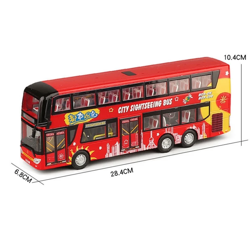 1:42 Scale Double-Decker Toy Bus, City Sightseeing Metal Alloy Model Car Pull Back Sound & Light Collection For Boys, Kid