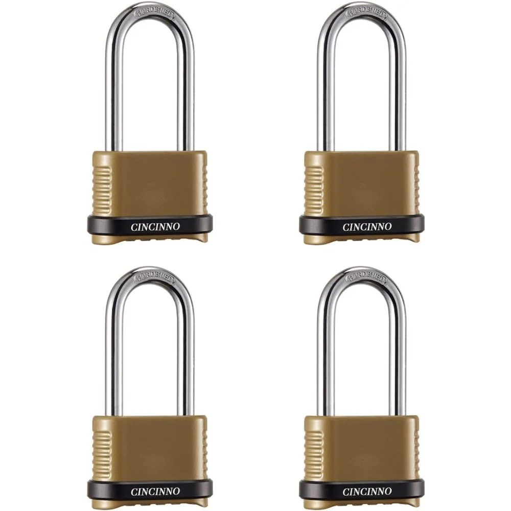 

US Shipping Heavy Duty 4 Digit Combination Lock Long Shackle Weatherproof Outdoor Padlock 4 Pack
