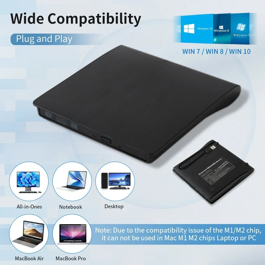 

External DVD Recorder Portable USB 3.0 Slim DVD RW CD Writer Drive Reader Player Burner Tray Type Portable For PC Laptop