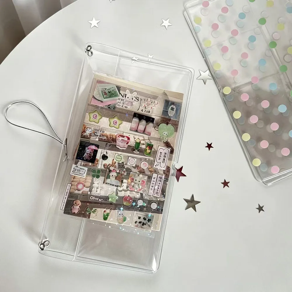 DIY 4Pcs Korean Ins Polka Dot PVC Notebook Cover Set with Silver Lanyard Loose Leaf Traveler Journal Shell Kpop Photocard Holder