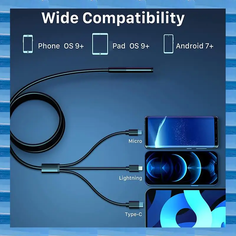 Copper Core Wireless Endoscope Wi-Fi Industrial Borescope With 6 LED Lights, 3 In 1 USB Camera,Waterproof IP67 Inspection Camera