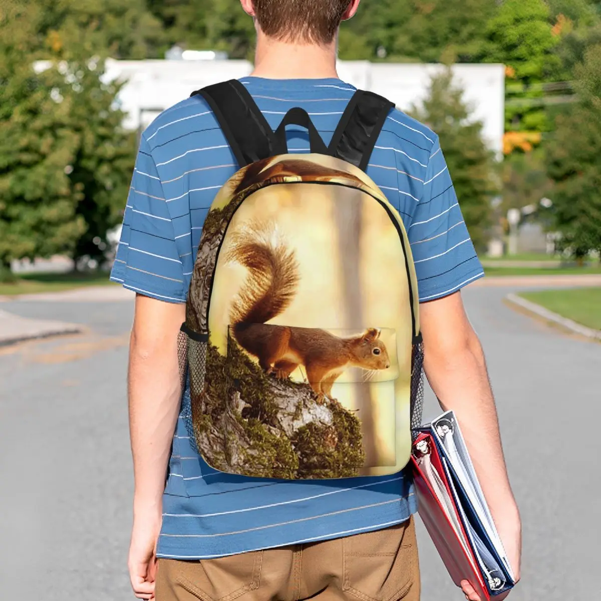 Adorable Squirrel Stands On A Tree Stump Backpack Student BookBag Children School Bag Computer Shoulder Bags for Boys Girls